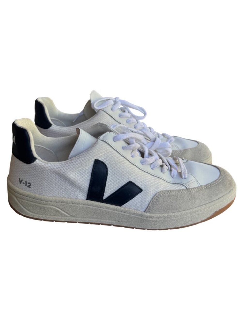 Veja V12 Mens Shoes Size 10 White Black Leather Suede Sneakers EU 43 V-12 Casual